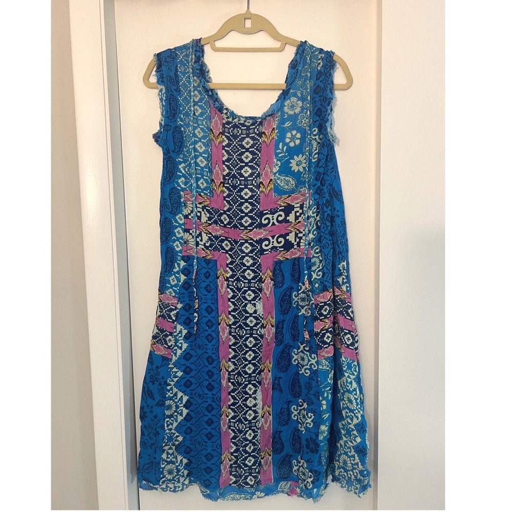 Holding Horses‎ by Anthropologie Blue Pink Patchwork Boho Shift Dress Small